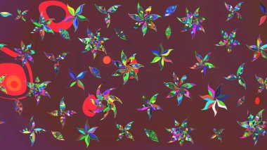 Çiçekli karalama şeklinde Raster çiçek deseni. Kahverengi ve yeşil renkli çiçekler. Nazik, sevimli çiçek arkaplanı..