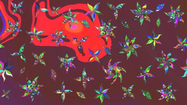 Çiçek çelengi. Desen, çizim, çiçek sınırı. Raster illüstrasyonu. Eski moda arka plan. Güzel, parlak, pürüzsüz kumaş, tuval. Kıvırcık, parlak örgü.