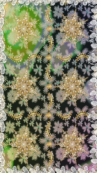 Gri ve nötr renkler üzerinde klasik oryantal desen. Damask pürüzsüz süsü. Geleneksel raster ve altın desen.