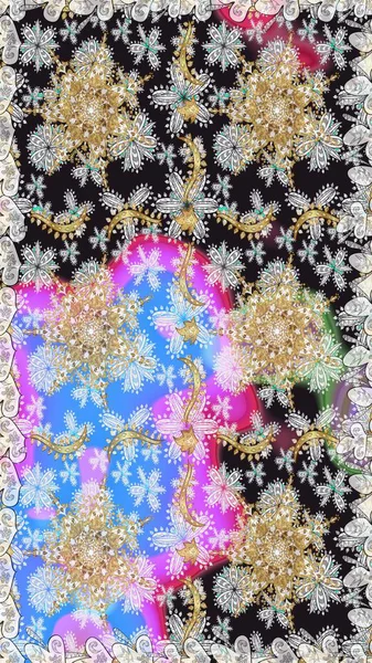 Gri ve nötr renklerde altın element. Damask arkaplanı tekerrür ediyor. Antika altın tekrarlanabilir duvar kağıdı. Barok tarzında altın çiçek süsü..