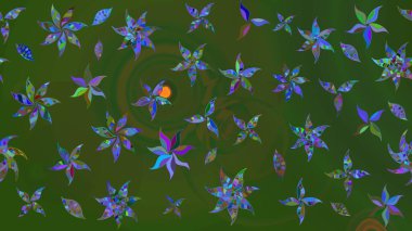 Çiçekli güzel suluboya desen. Raster illüstrasyonu. Yeşil ve mavi renklerde.