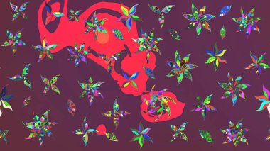 Karalama çiçekleri çizim kalıbı. Sanat ilham verici ve pembe renkli çiçekler ve arkasında izler bırakıyor. Kahverengi ve pembe el çizimi desen. Raster deseni.