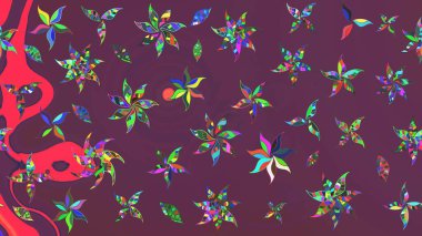 Üzerinde gelincikler ve vadi zambakları olan renkli çiçek desenli nakış deseni. Raster geleneksel halk çiçekleri kahverengi ve mor renkli tekstil tasarımları için..