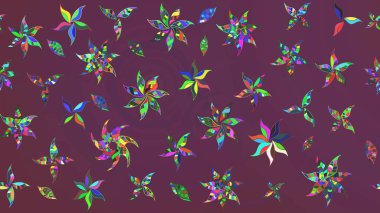 Çiçek desenli çizim. Raster illüstrasyonu. Kahverengi ve mor renkli Asya tekstili.