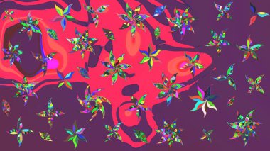 Arkaplan dokusu, duvar kağıdı, mor ve pembe renkli çiçek teması. Kabile sanatı boho baskısı, klasik çiçek arkaplanı. Soyut etnik raster çizim kalıbı.