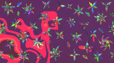 Suluboya tarzında mor ve pembe renklerde. Raster illüstrasyonu. Küçük çiçekli bahar deseni çiz.