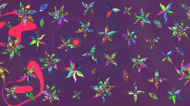 Çiçek deseni. Mor ve mor renkli çiçek çizimi. Raster illüstrasyonu. Şatafatlı bahar bahçesi dokusu. Mor ve mor renkte çiçekler.