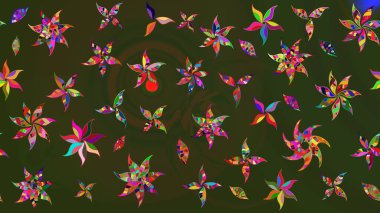 Renkli Bahar Teması eskiz kalıbı. Çiçeksel fantezi tasarımı ve parlak bir arka plan çizimi. Düz Çiçek Elementleri Tasarımı.