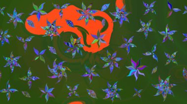 Çiçekli güzel suluboya desen. Raster illüstrasyonu. Yeşil ve turuncu renklerde.