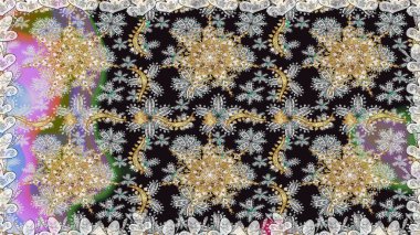 Kusursuz raster arka plan. Çiçek deseni. Duvar kâğıdı barok, İspanyol kumaşı. Gri ve nötr renklerde altın elementler. Şekil grafik deseni.