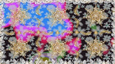 Gri ve nötr renklerde ve altın elementlerle kusursuz klasik desen. Noel, kar tanesi, yeni yıl 2019.