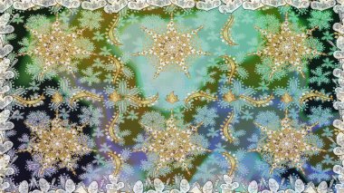 Kusursuz kraliyet lüksü, altın barok kumaş rengi. Altın antika ortaçağ dekoratifi, yapraklar ve altın desenli süslemelerle renksiz ve gri renklerde..