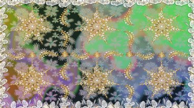 Kusursuz oryantal klasik altın desen. Tarafsız ve gri renkler üzerinde altın tekrarlayan elementler içeren Raster soyut arka planı.