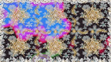 Kusursuz oryantal klasik altın desen. Gri ve nötr renklerde altın tekrarlayan elementler içeren Raster soyut arkaplanı.