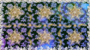 Kusursuz altın desenli bukleler. Raster illüstrasyonu. Altın elementli gri ve mavi renkler. Doğu tarzı arabesk. Raster altın desen.