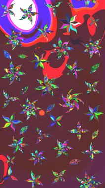 Kahverengi ve mor renkli çiçekler. Raster illüstrasyonunda çiçek deseni çizimi.