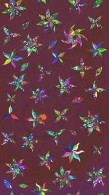 Raster illüstrasyonundaki çiçek desenli çizim. Renkli Bahar Teması eskiz kalıbı. Düz Çiçek Elementleri Tasarımı. Süslü kumaş deseni.