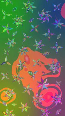 Yeşil ve mavi renkli Asya tekstili. Çiçek desenli çizim. Raster illüstrasyonu.