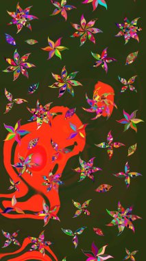 Nazik, narin çiçek arkaplanı. Çiçekli karalama şeklinde Raster çiçek deseni. Yeşil ve gri renkte çiçekler.