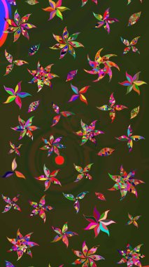 Varicologreen ve gri raster çizimi. Küçük çiçekteki sevimli çiçek deseni. Birçok yeşil ve gri soyut çiçekli tropikal çizim deseni.