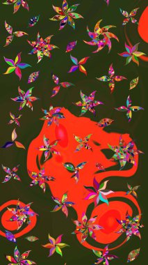 Gri ve yeşil çiçekli bahar çiçekleri. Küçük çiçekte güzel bir desen. Moda baskıları için zarif bir şablon. Motley illüstrasyonu. Küçük renkli çiçekler..