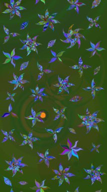 Suluboya çiçekli çiçek deseni. Raster illüstrasyonu. Yeşil ve mavi renkli Asyalı tekstil.