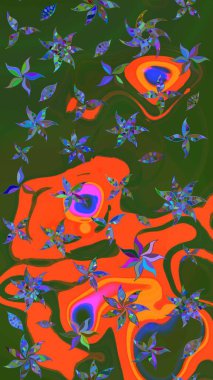 Eskiz arkaplan modeli. Yeşil ve turuncu renkli vadi çiçekleri. Suluboya, elle çizilmiş. Raster - stok.