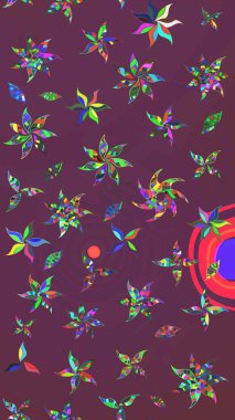 Çiçekli karalama şeklinde Raster çiçek deseni. Yumuşak, bahar çiçekli arka plan. Kahverengi ve mor renkte çiçekler.