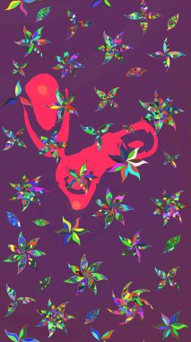 Raster illüstrasyonu. Mor ve pembe renkli güzel bir tekstil. Suluboya çiçekli çiçek deseni.