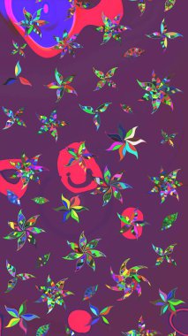 Asya tekstil tarzında. Güzel kumaş deseni. Renkli Bahar Teması eskiz kalıbı. Raster illüstrasyonu. Çiçek desenli çizim. Düz Çiçek Elementleri Tasarımı.