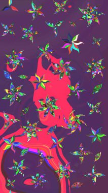 Çiçekli zambakların eskiz geçmişi. Çiçek tasarımı için inanılmaz bir kolaj cenneti tarzı. Parlak çiçekli kolaj çiçekleri mor ve pembe.