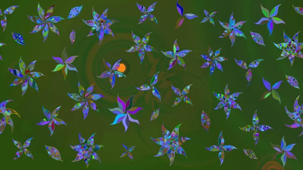 Çiçekli güzel suluboya desen. Raster illüstrasyonu. Yeşil ve mavi renklerde.