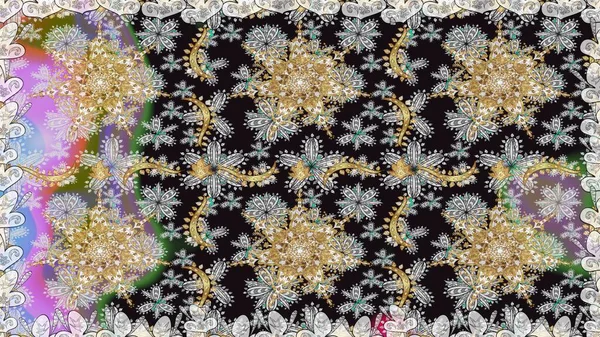 Kusursuz raster arka plan. Çiçek deseni. Duvar kâğıdı barok, İspanyol kumaşı. Gri ve nötr renklerde altın elementler. Şekil grafik deseni.