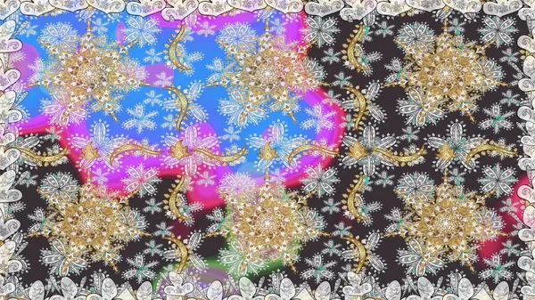 Doğulu arabeskler. Raster. Hassas altın deseni açın. Kusursuz altın desenli bukleler. Parlak dantel, stilize çiçekler, şal desenli. Gri ve kahverengi renklerde altın elementlerle kusursuz desen.