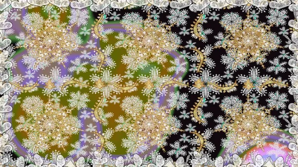 Paisley 'ler zarif çiçek desenli arkaplan duvar kâğıdı çizimleri. Klasik stil, güzel, üç boyutlu sanat eseri, altın ve gri desenli çiçek yaprakları ve süslemeleri var..