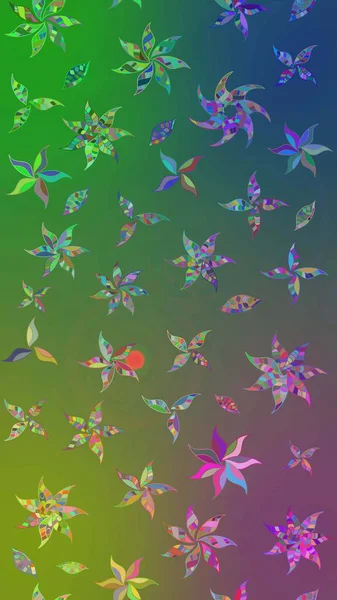 Yeşil ve mavi renkte çiçekler. Düz Çiçek Elementleri Tasarımı. Renkli Yaz Temalı eskiz kalıbı. Sevimli çiçek raster deseni.