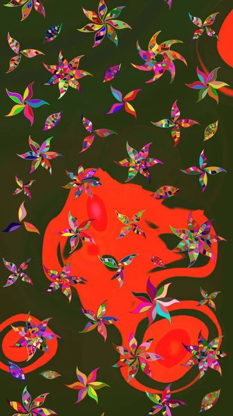 Gri ve yeşil çiçekli bahar çiçekleri. Küçük çiçekte güzel bir desen. Moda baskıları için zarif bir şablon. Motley illüstrasyonu. Küçük renkli çiçekler..