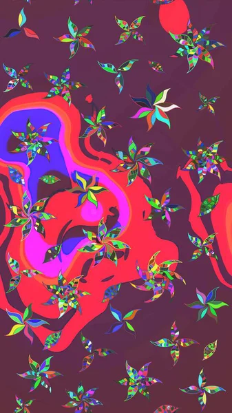 Sevimli çiçek raster deseni. Kahverengi ve pembe renkli çiçekler. Renkli Yaz Temalı eskiz kalıbı. Düz Çiçek Elementleri Tasarımı.