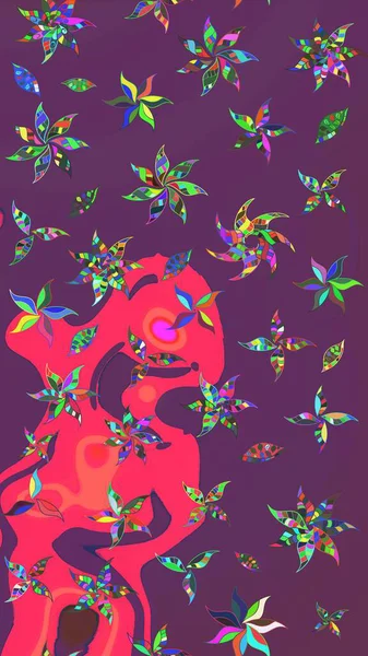 Mor ve pembe renkte çiçekler. Nazik romantik baskı. Bahar mevsimi. Tatil havası. Raster güzel bir çiçek deseni çiziyor..