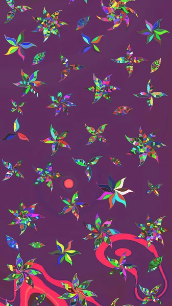 Raster deseni. Yumuşak, yaz çiçekleri mor ve yeşil renklerde. Raster illüstrasyonu. Küçük çiçekte sevimli çiçek deseni var..