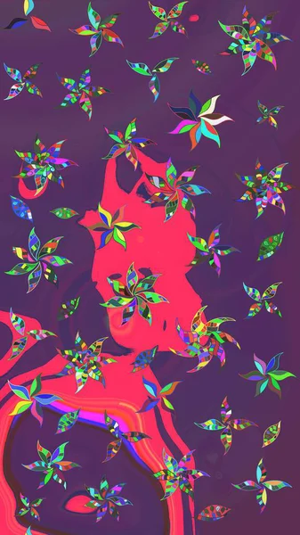 Çiçekli zambakların eskiz geçmişi. Çiçek tasarımı için inanılmaz bir kolaj cenneti tarzı. Parlak çiçekli kolaj çiçekleri mor ve pembe.