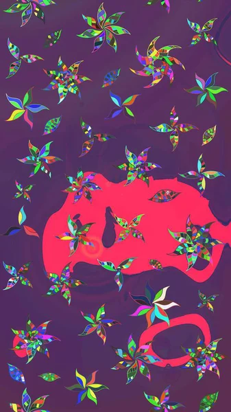 Renkli Yaz Temalı eskiz kalıbı. Düz Çiçek Elementleri Tasarımı. Mor ve pembe renkte çiçekler. Raster illüstrasyonunda çiçek deseni çizimi.