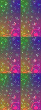 Raster illüstrasyonundaki çiçek desenli çizim. Mor ve yeşil renkte çiçekler.