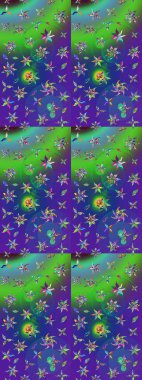 Raster illüstrasyonu. Egzotik çiçekler, yeşil ve mavi renkler üzerine botanik ve parlak klasik doğa. Klasik tropikal doğal elementlerin suluboya seti.