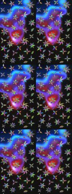 Raster illüstrasyonu. Gri ve mavi renkte çiçekler. Çiçek desenli eskiz, vuruşlar, sıçramalar, yaz çiçekleri..