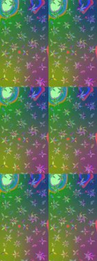 Yeşil ve mavi renkli çiçekler. Renkli Bahar Teması çizim kalıbı. Düz Çiçek Elementleri Tasarım Raster illüstrasyonu. Çiçekli çiçek deseni, suluboya..