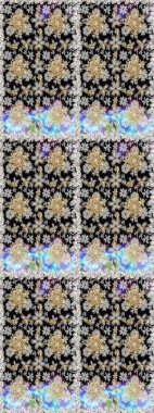 Şam, tasarım için kusursuz desen. Siyah ve gri renklerde altın elementli pürüzsüz desen.