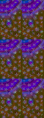 Küçük çiçekli yay deseni çiz. Raster illüstrasyonu. Suluboya tarzında kahverengi ve mor renkler üzerine.