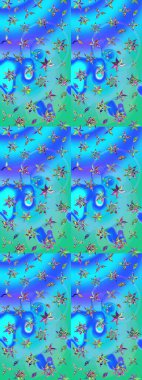 Eskiz modeli etnik tasarım. Çiçekleri, deniz kabukları, mandalaları ve suluboya efektleriyle donanma geçmişi. Yatak çarşafları, ceket, paket tasarımı, kumaş ve moda kavramları için tekstil baskısı.