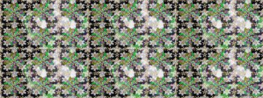 Tekrarlayan elementlerle kusursuz soyut arkaplan. Klasik raster şablonu. Gri, yeşil ve altın desenli.